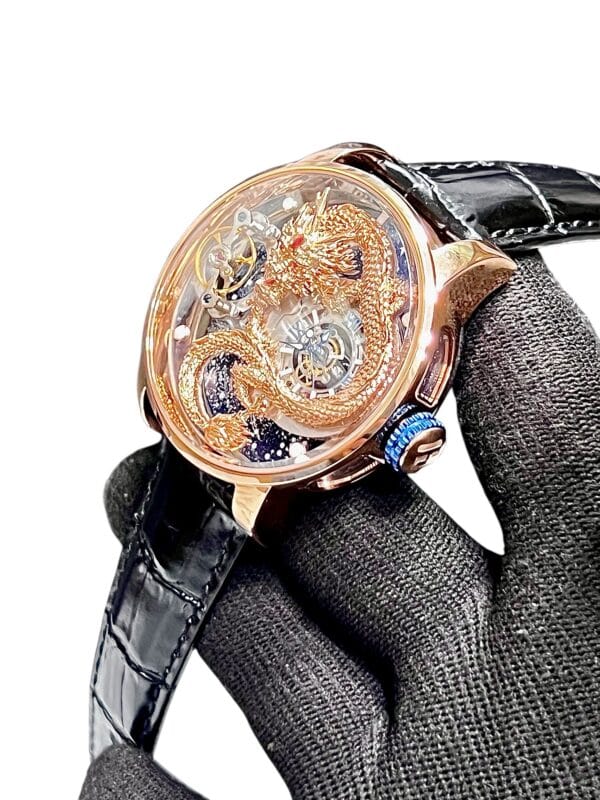 Jacob & Co. Astronomia Rose Gold Dragon Dial Black Leather Swiss Watch